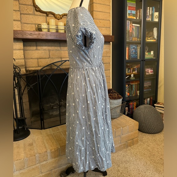 SOLD MADEWELL Embroidered Gingham Faux Wrap Tie Waist Midi Dress - Small - Picture 9 of 16